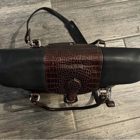 Brighton Black and Brown Croc-Embossed Laptop Bag - Picture 9 of 16